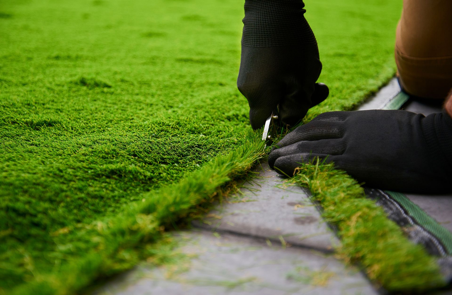 detailing artificial turf yard.