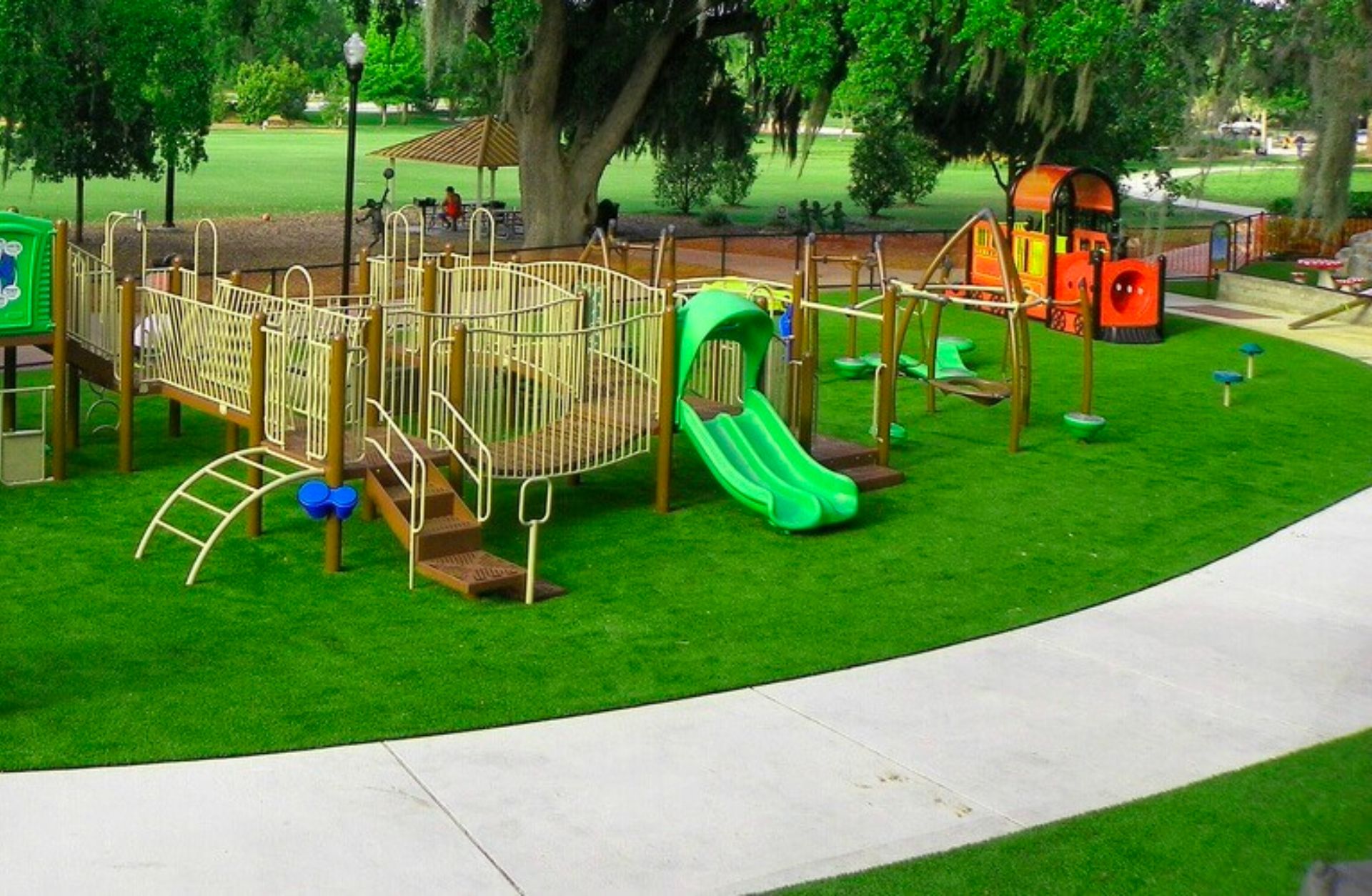 a playground with artificial grass.